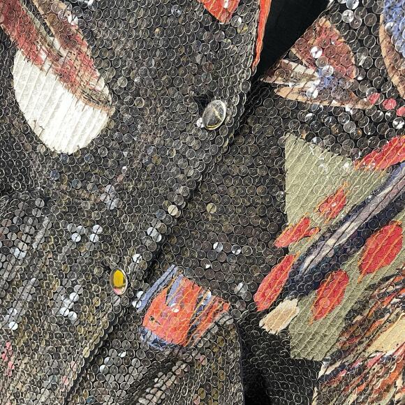 Sequin Blazer Jacket Heavy Black Artsy Art To Wear 2X - Picture 5 of 10